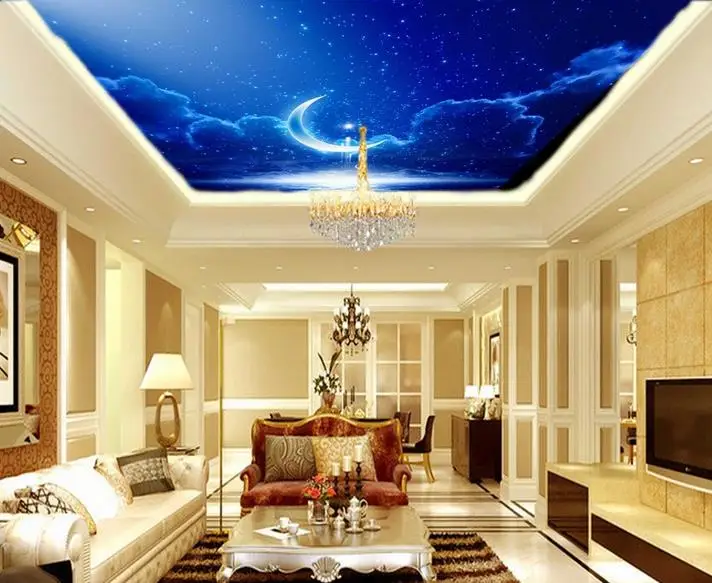 Пользовательские 3d фото обои фантазия Луна Небо Голубое облако потолок нетканые