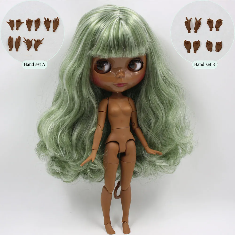 A doll with hand AB ICY Nude Blyth изготовленная на заказ кукла № BL4299/136 зеленая смесь белых волос 1/6 bjd, pullip, licca, jerryberry - Цвет: A doll with hand AB