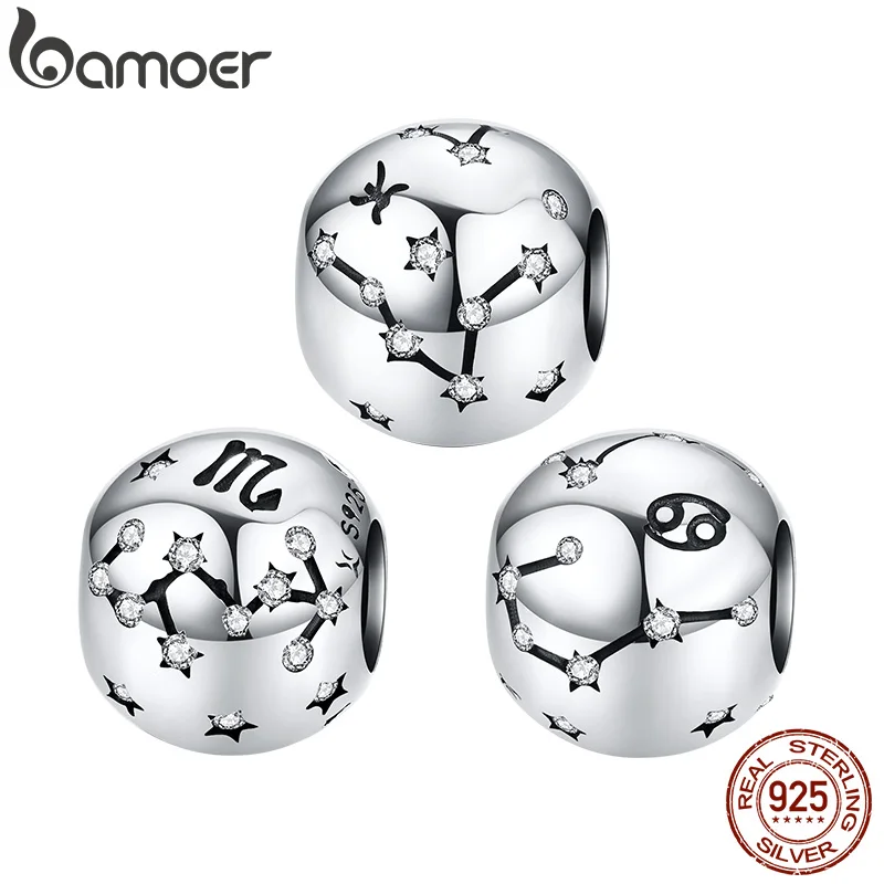 BAMOER, знак воды, созвездие, круглые бусины для женщин, ювелирные изделия для изготовления рыбы, рак, чистая звезда, шарм, 925 серебряные ювелирные изделия