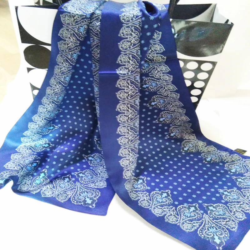 New Vintage 100% pure 12MM thick Silk Scarf Men Fashion paisley Flowers Pattern Print Double Layer Silk Satin Neckerchiefs #4052