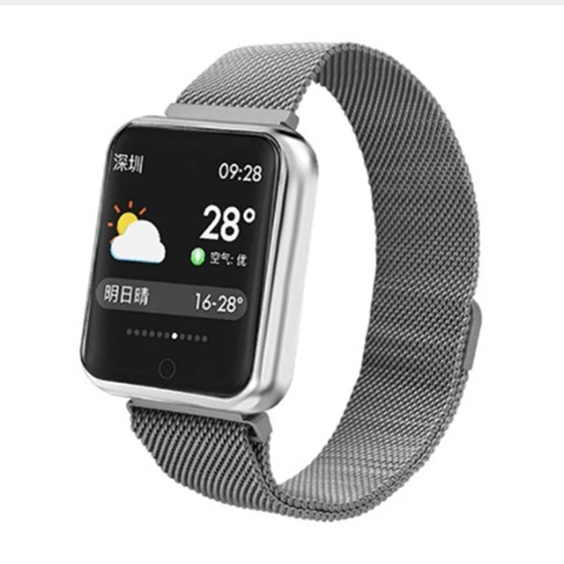 Silver steel P68 Smart Watch Sport трекер Браслет монитор сердечного ритма IP68 Водонепроницаемый Smart Для женщин часы детские часы для IOS и Android VS IWO 8 - Цвет: Silver steel