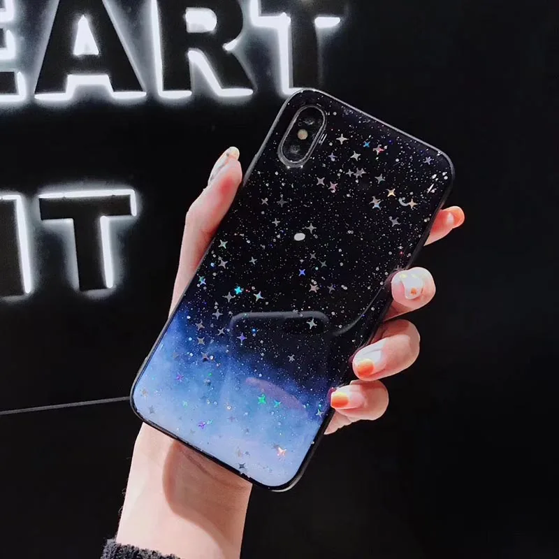 Bling Glitter Star Чехлы для iPhone X XR XS Max Модный ночное небо Мягкий силиконовый чехол 6 S 7 8