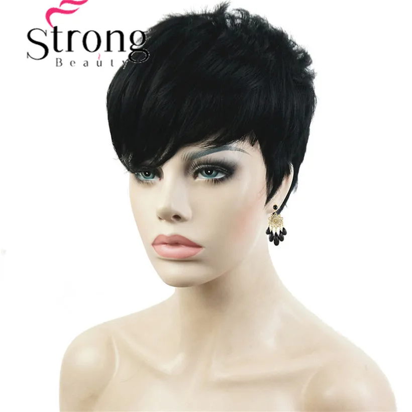 StrongBeauty короткий боковой взрыва красный асиметрический прямой парик полный синтетические парики выбор цвета