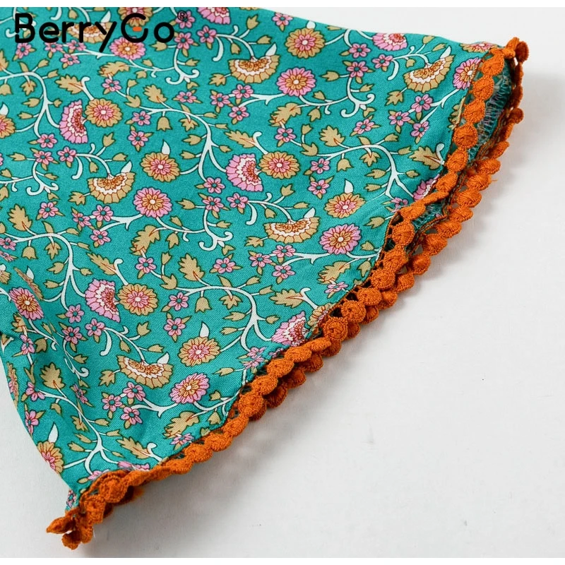 BerryGo, женские платья, богемные платья, с принтом, летнее платье, с коротким рукавом, с рюшами, длинное, макси платье, с v-образным вырезом, на завязках, для девушек, vestidos