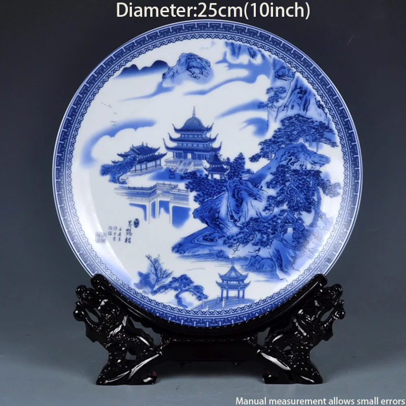 10 дюймовый керамический фарфор Jingdezhen ремесла сине белый декоративная тарелка