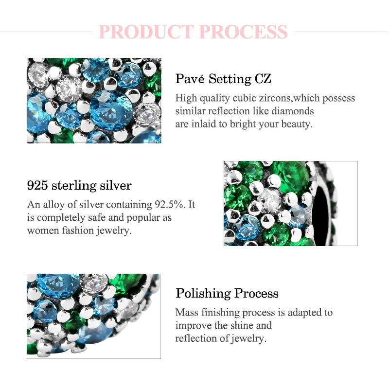Настоящее серебро 925 пробы, очаровательные синие зеленые цирконы круглой формы, сделай сам, бусы-клипсы, подходят к оригинальному браслету Pandora, ювелирные изделия