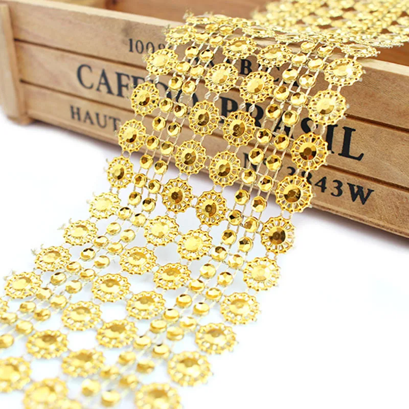 1 ярд Bling с рисунком "Подсолнух" сетчатый акрил рулонная лента цепи ткань Обёрточная бумага ленты с кристаллами Лента тюль для мероприятий, вечеринок, свадьбы DIY украшения