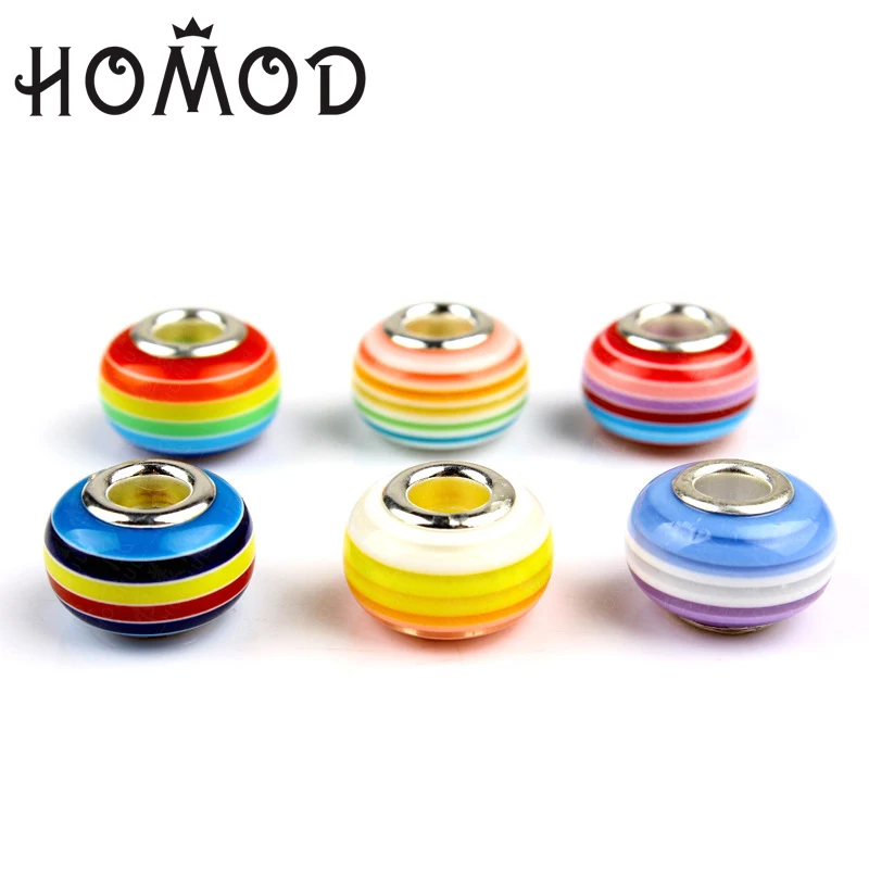 

HOMOD 20pcs Mixed Beads Fits Pandora Fit Brand Charms Rainbow glass Beads DIY Charms Spacer Beads Fits Pandora Jewelry Making