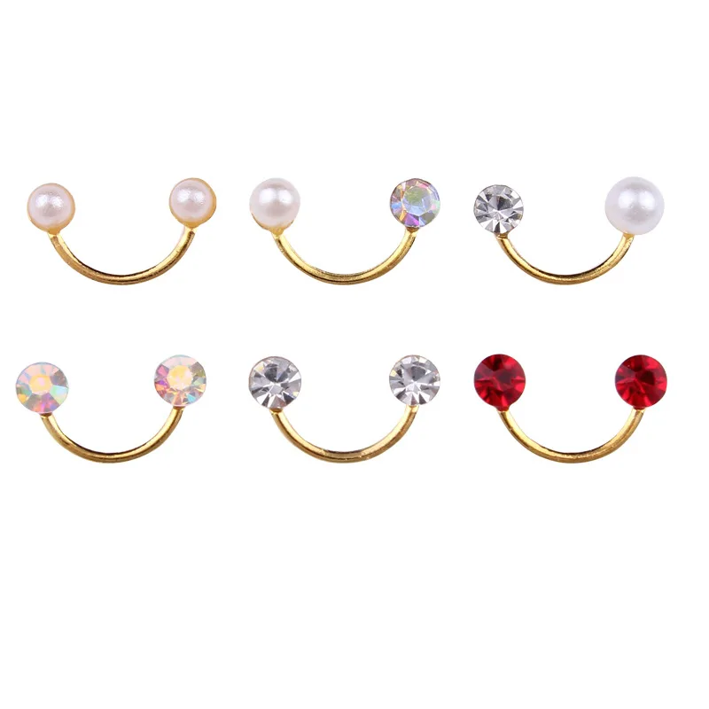 10Pcs 6 colors nail jewelry Japanese explosions rivet diamonds pearl smiley gold bars bent rods accessories | Красота и здоровье