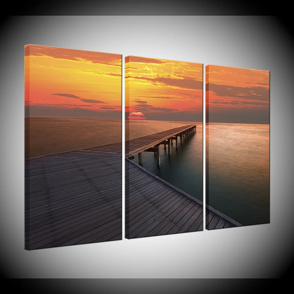 

Canvas Painting landscape Pier with sunset and sea 3 Pieces Wall Art Painting Modular Sport Wallpapers Poster Print Home Decor