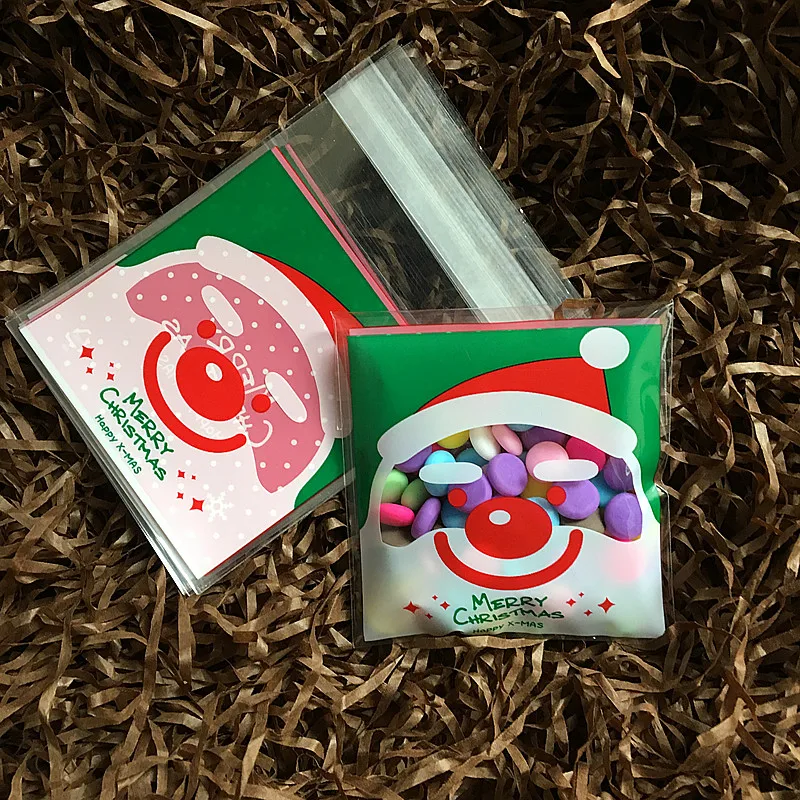 100 шт пищевые упаковочные мешки для печенья зеленый Санта Клаус Печать