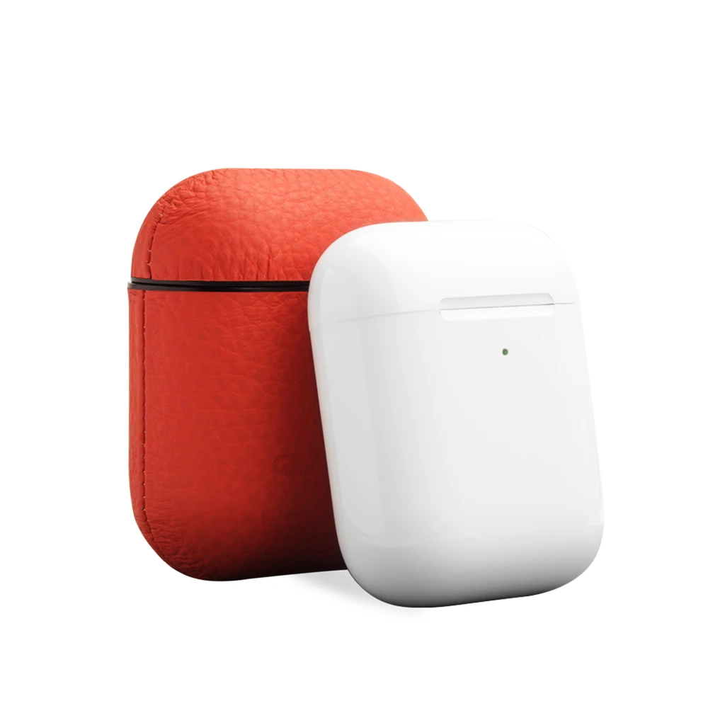 Чехол QIALINO из мягкой натуральной кожи для Apple Airpods 1/2 противоударный чехол