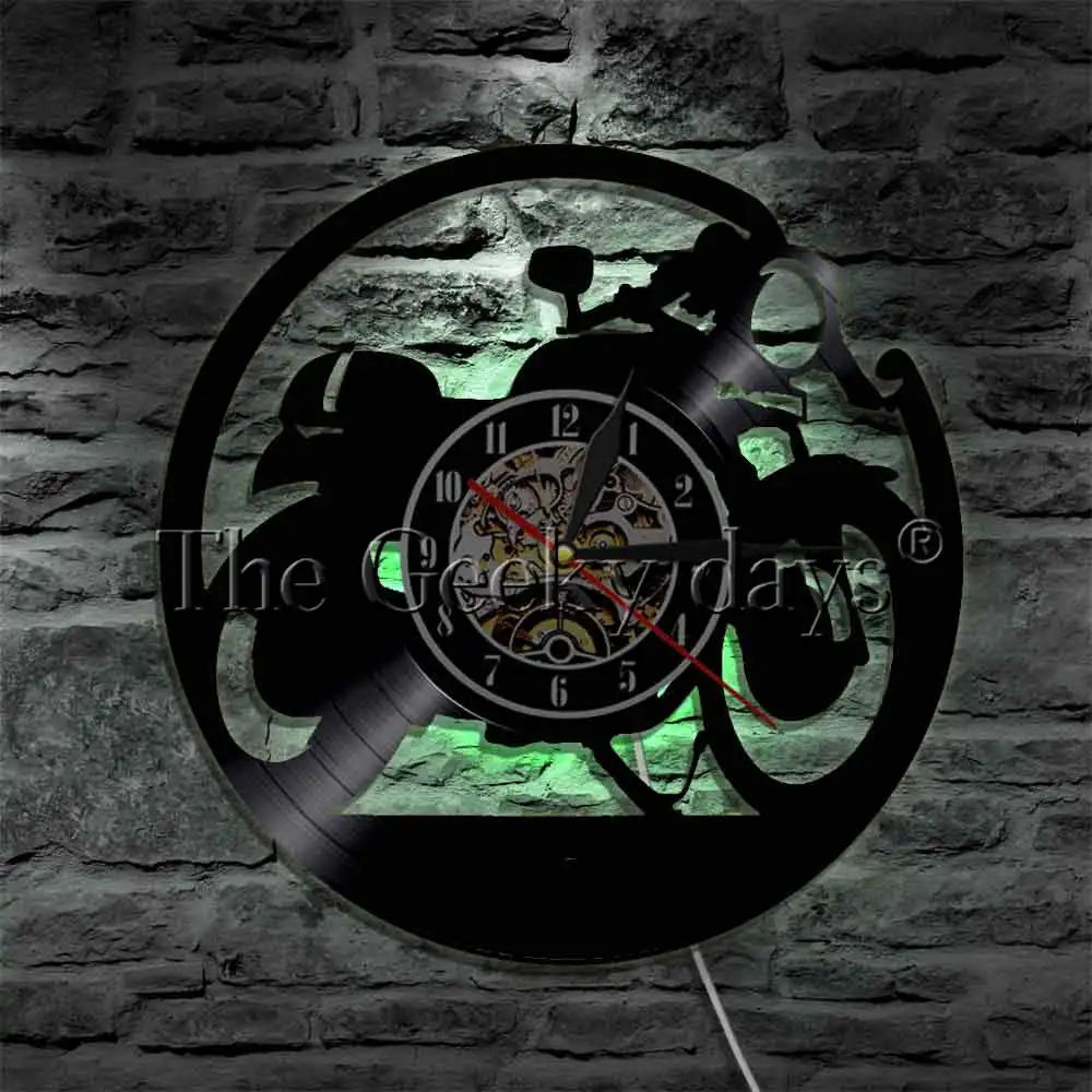 Настенные часы для кафе гонщика классические винтажные виниловые мотоциклов