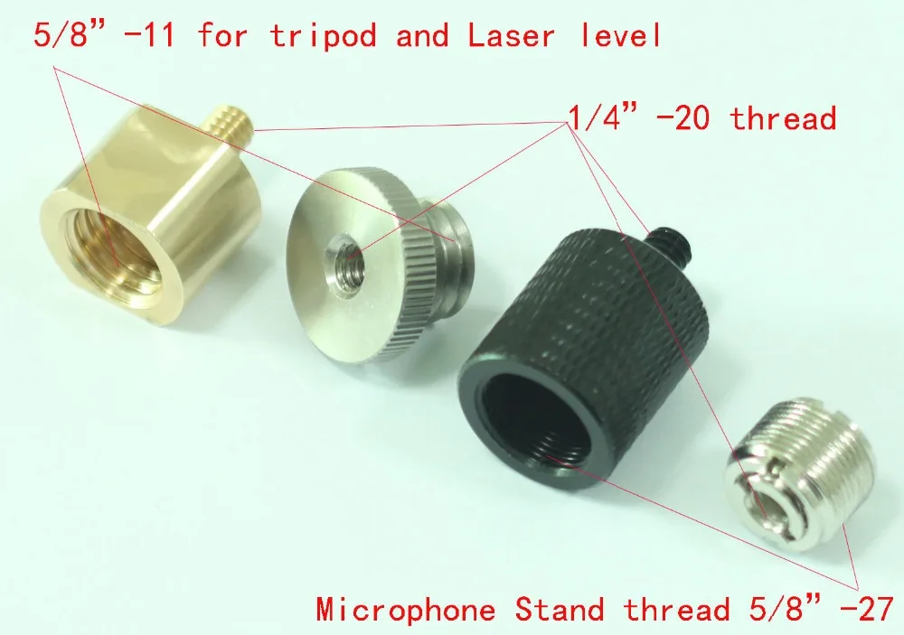 

5/8" TO 1/4" adaptors fr tripod Laser level instrument Microphone Stand (pack 4)