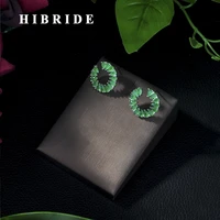 hibride famous brand geometric cubic zirconia stones flower stud earrings korean fashion women jewelry e 394