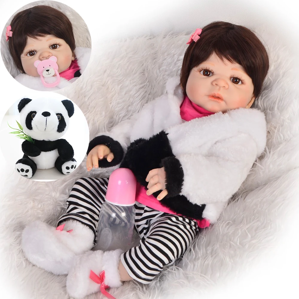 

23inch reborn 55cm Full Silicone Reborn Baby girl cute Dolls Toys photography panda suit Doll Lovely Birthday Gift Child Present