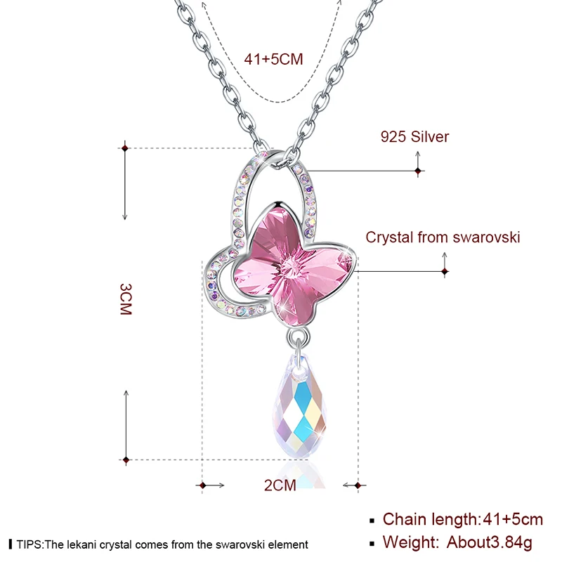 LEKANI кристаллы от SWAROVSKI Бабочка подвески в форме капель воды ожерелья для женщин