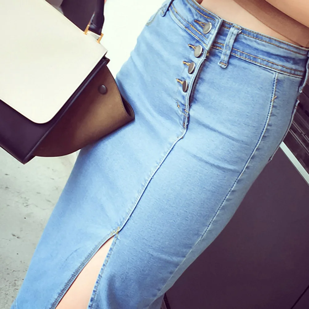 Модные женские эластичные джинсовые юбки Женская Облегающая джинсовая юбка