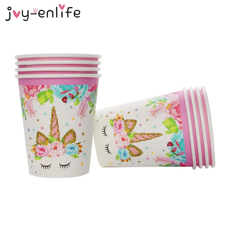 80 шт День рождения одноразовая посуда Единорог бумажные стаканчики для дня