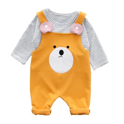 Boys and girls spring new cartoon bear bib suit 0-3 years old baby striped | Детская одежда и обувь