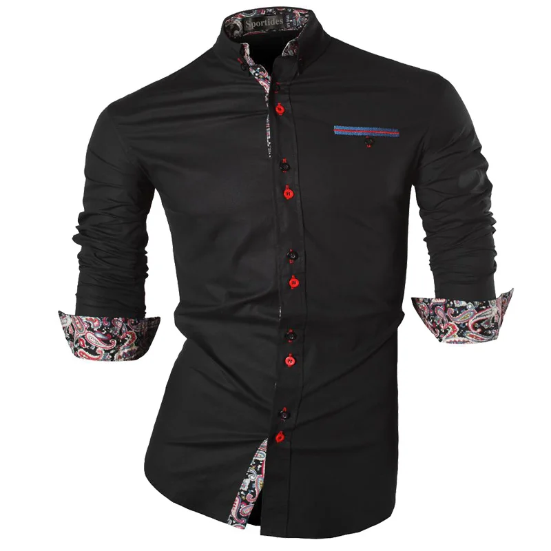 JZS085-Black Sportrendy, мужские рубашки, повседневные, модные, с длинным рукавом, облегающие, стильные, с принтом черепа, татуировки, JZS047 - Цвет: JZS085-Black