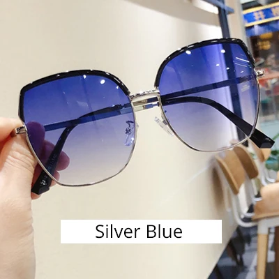 Silver Blue Ralferty Elegant Ladies Sunglasses New Oversized Women Sun Glasses Female Big Frame Shades lunette soleil femme Oculo M2340 - Цвет линз: Silver Blue