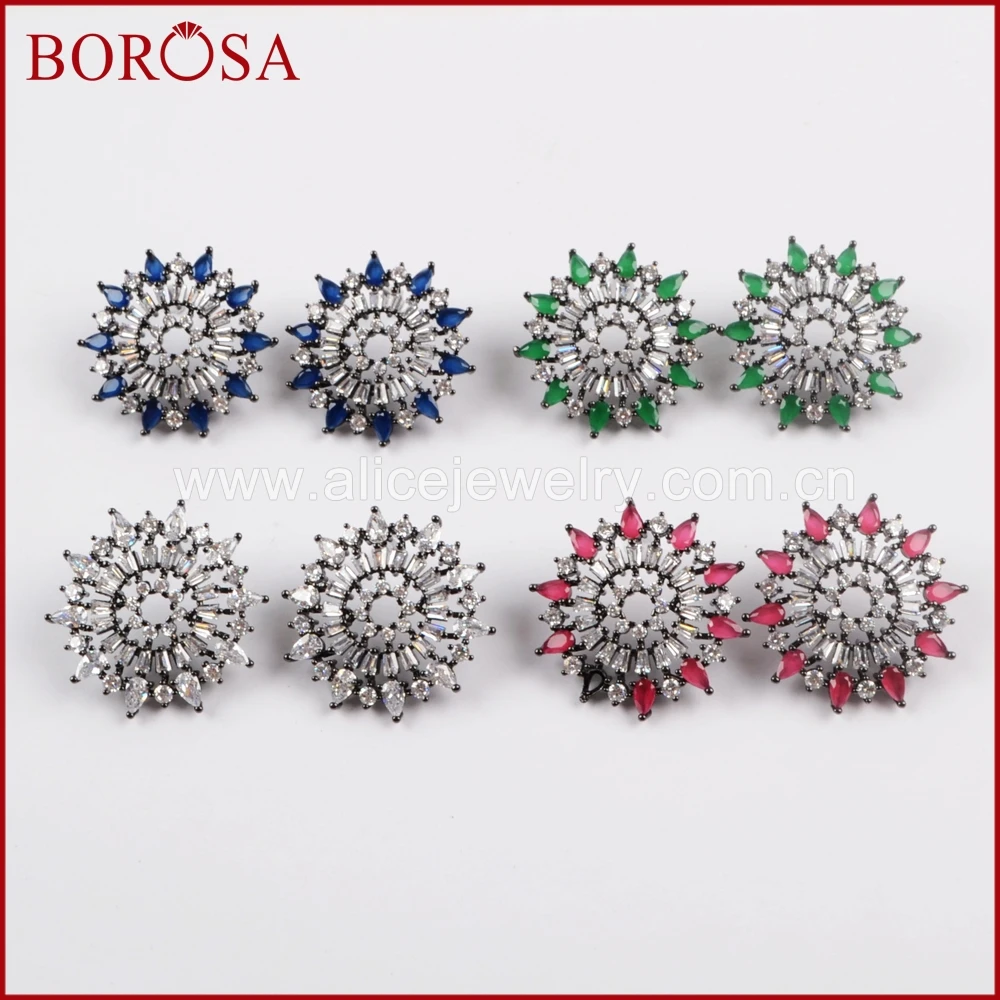 

Женские сережки-гвоздики BOROSA, черные сережки-гвоздики с микро кубическим цирконием, высокое качество, ювелирные изделия WX785