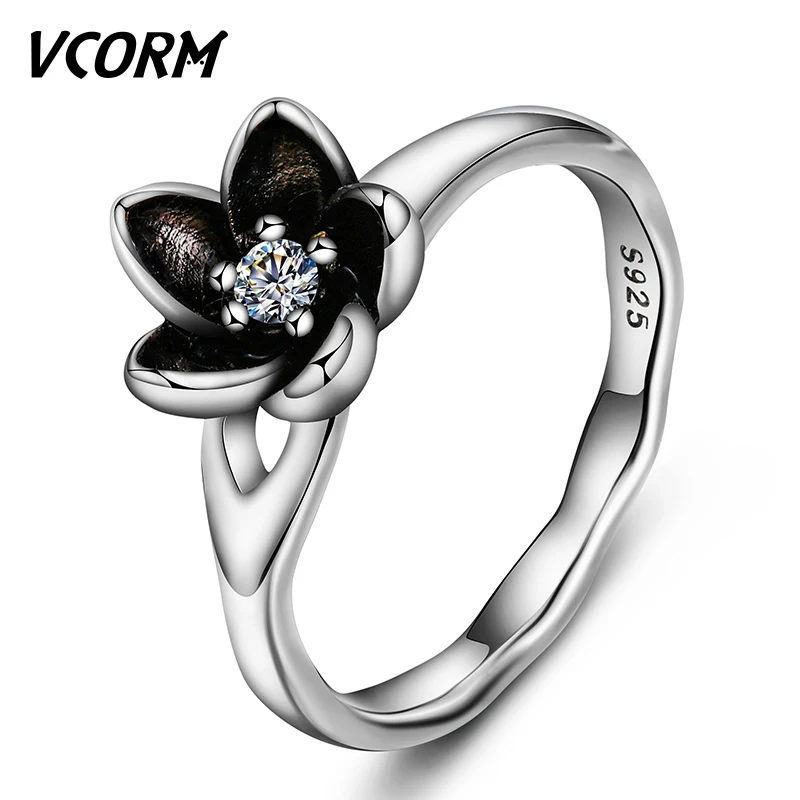 

VCORM New Fashion Flower Shape Crystal Silver Color Engagement Wedding Dainty Rings for Women Charm Cubic Zirconia Ring Jewelry