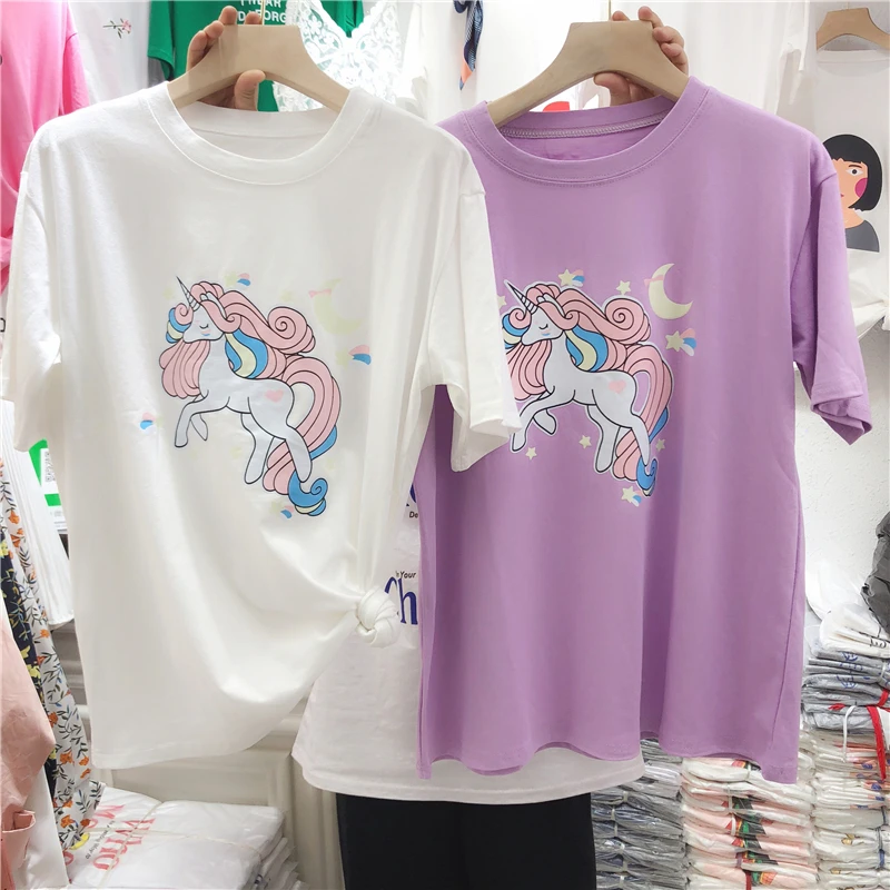 Harajuku Kawaii одежда лето 2020 корейская мода Весенняя футболка Милая с принтом
