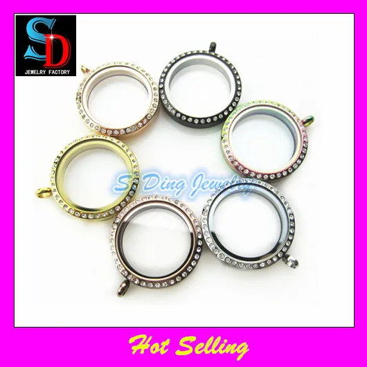 

12pcs/lot 30mm stainless steel floating charms mix 6 colors round magnetic with crystal glass locket pendant(1color=2pcs)