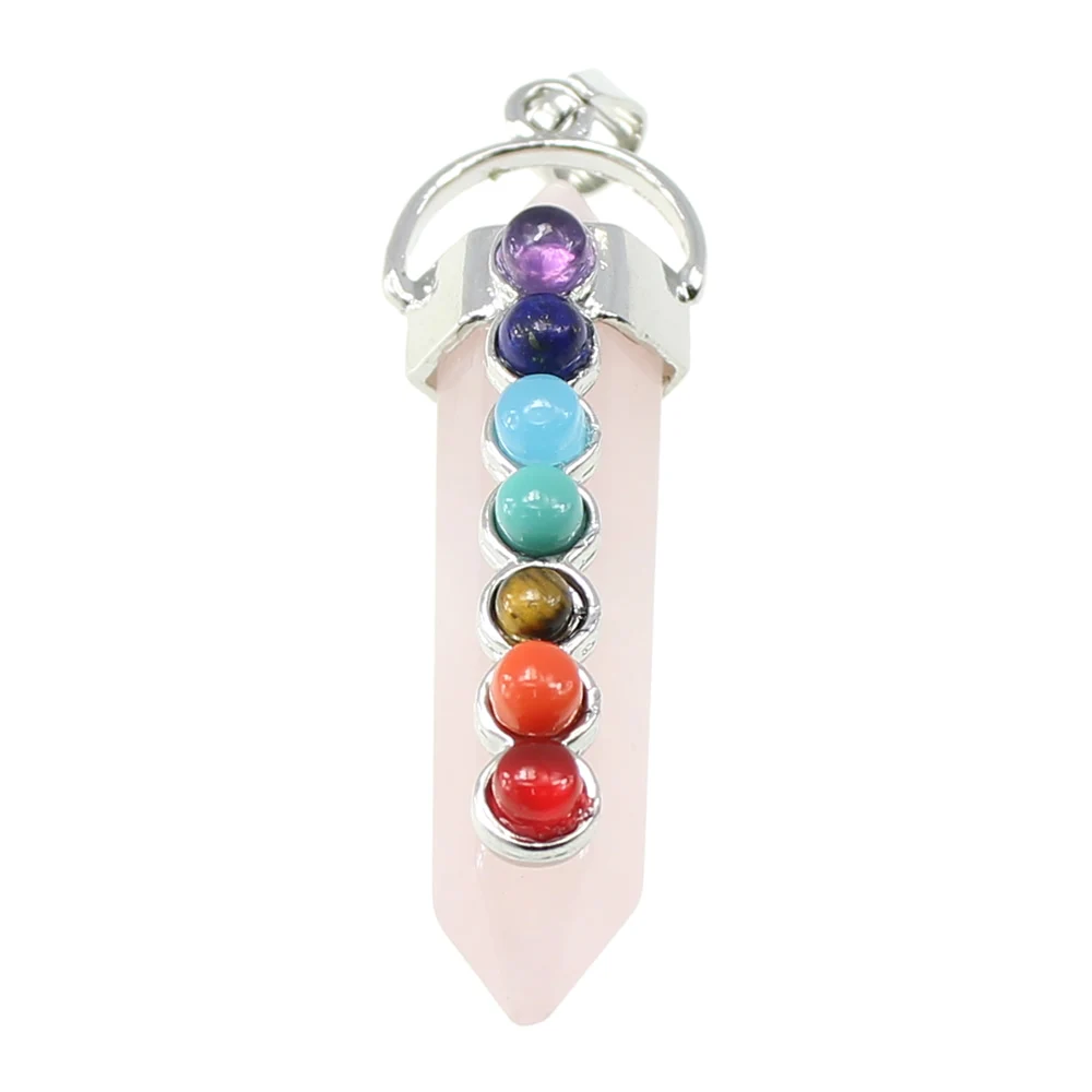 Rose Quartz Мода натуральный драгоценный камень кулон Стразы шикарные ювелирные изделия кристалл шестиугольные остроконечные рейки подвески ожерелья бусы - Окраска металла: Rose Quartz