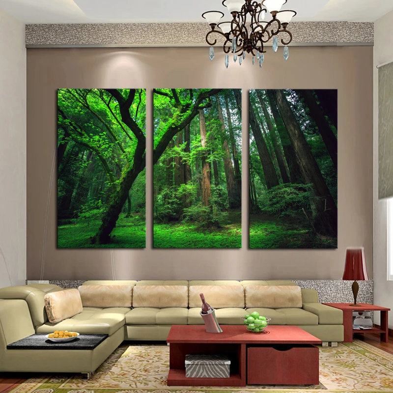 3 Panels Green Forest HD Canvas Print Painting Artwork Modern Home Wall Decor Art Picture On Prints | Дом и сад