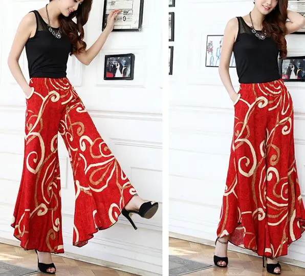 Длинные гаучо Бохо расклешенные широкие брюки с высокой талией в стиле бохо