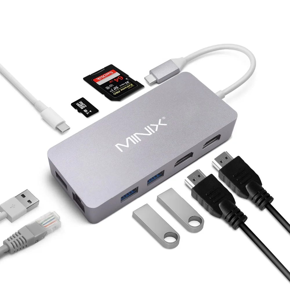 MINIX USB-C плюс концентратора многопортовый адаптер с HDMI поддержкой 4K USB 3 0 Gigabit Ethernet