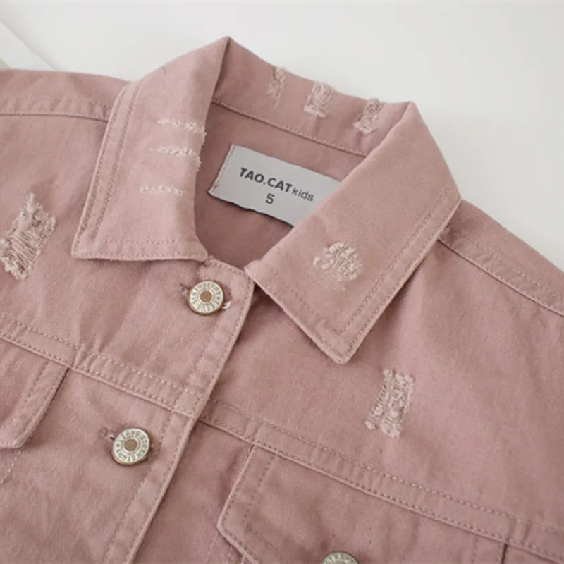 DFXD High Quality 2018 New Children Girls Autumn Long Sleeve Outwear Korean Kids Pink/White Ripped Jacket Toddler Cardigan Coats | Детская