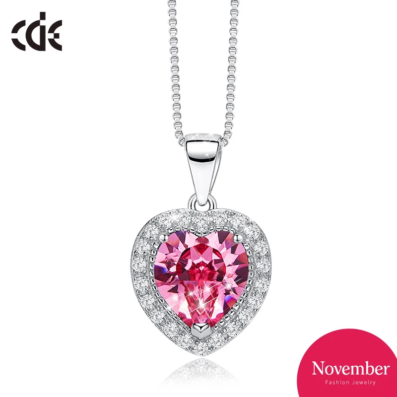 November CDE 925 пробы Серебряное ожерелье украшено кристаллами Swarovski женское ожерелье в форме сердца воротники-ожерелья ювелирные изделия - Цвет камня: November