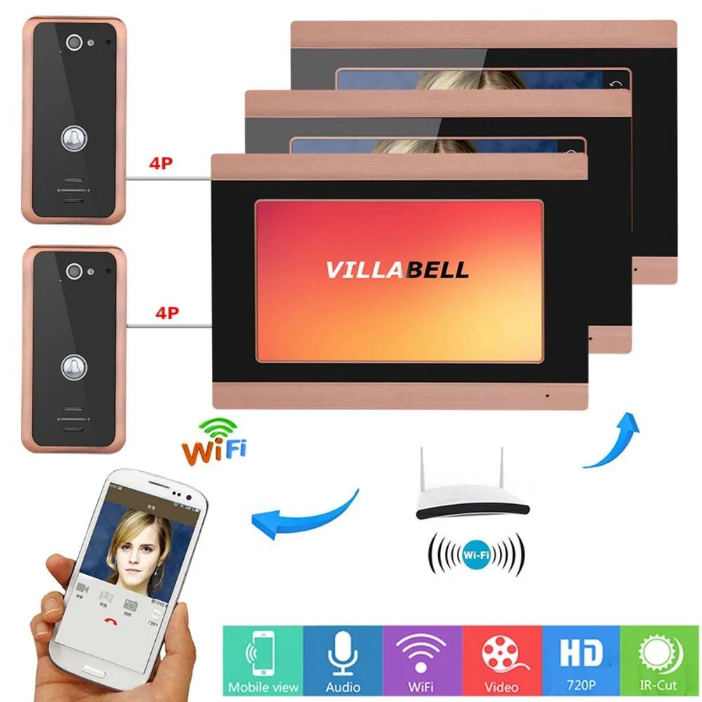 Домашний набор 7 дюймов 3 монитора проводной Wifi видео дверной звонок Домофон