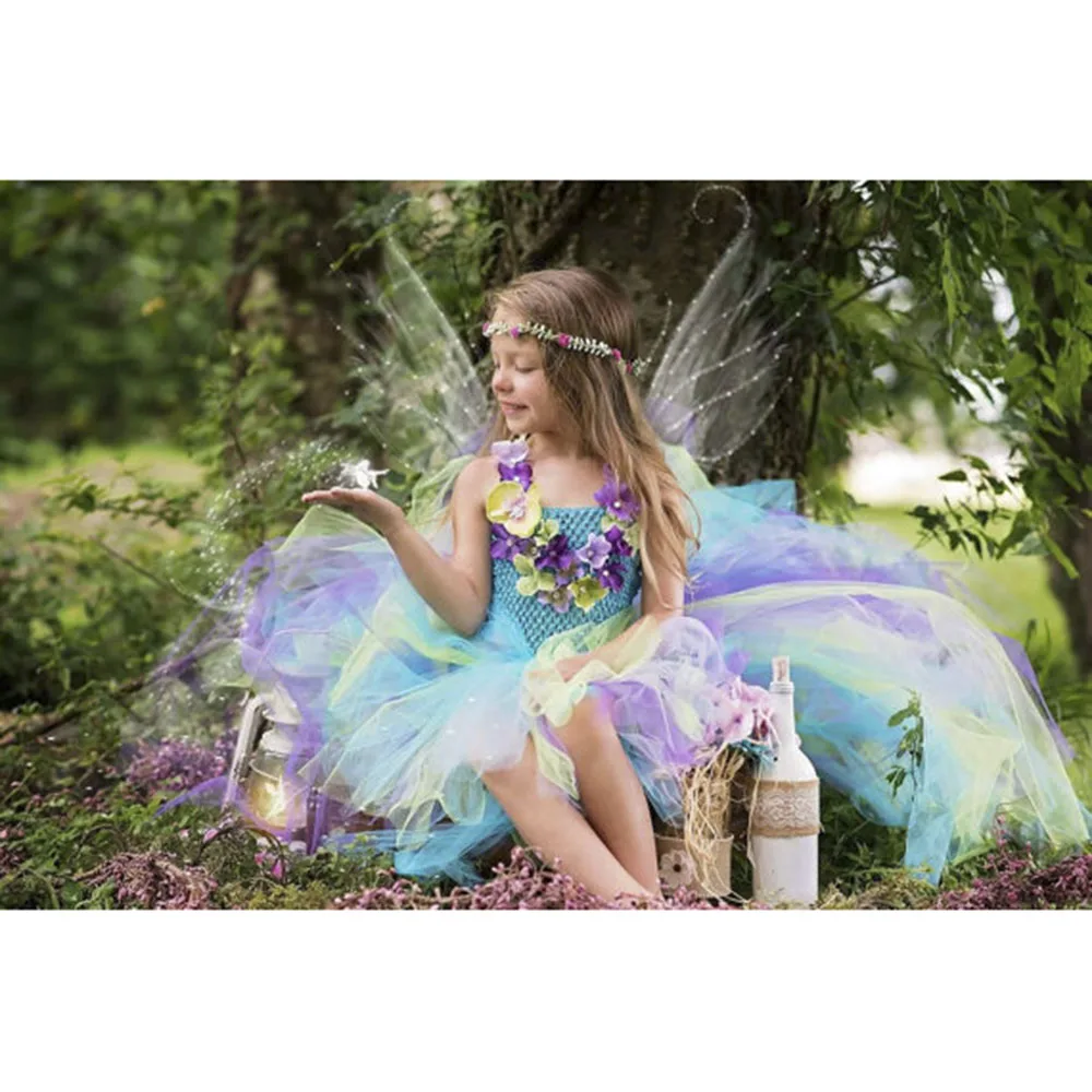 

Fairy Girl Flower Tutu Dress with Wings Woodland Baby Kids Wedding Birthday Party Dresses With Train Fairy Festival Costume