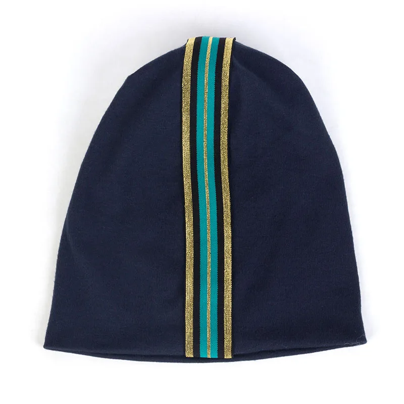 Gold Navy Модная разноцветная аппликация бини женская вязаная Лыжная шапка для женщин мужские повседневные шапки тюрбан обертывания хлопковые шапки Теплые Boho - Цвет: Gold Navy