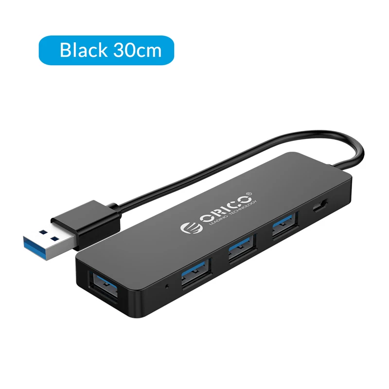 ORICO USB3.0 концентратор с интерфейсом питания мульти 4 порта USB разветвитель OTG адаптер Поддержка 5 Гбит/с 12 ТБ HDD для ПК компьютер Ноутбук - Цвет: 30CM Black