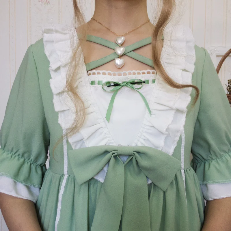 Японский женский сладкий Лолита милый Клубника платье с вышивкой Mori Girl короткий рукав с бантом, для куклы воротник Kawaii платье для девочек лето