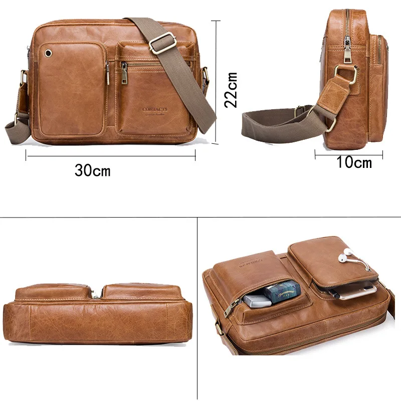 

Male Briefcases Cow Leather Shoulder Crossbody Messenger Bag Oil Wax Satchels Laptop Man Ipad Pack Handbags Business Travel Gift