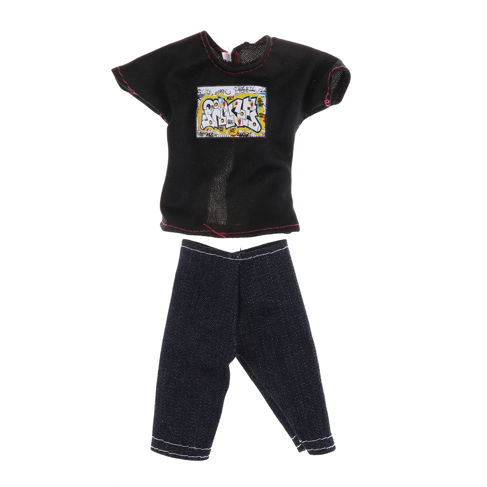 1 комплект черная Повседневная Одежда для куклы Кена футболка + джинсовые брюки