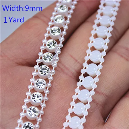 9mm 1yard 1 ярд, стразы, цепочка ABS, жемчужные бусины, кристальная цепочка, отделка, пришивка для DIY, Свадебный костюм с аппликацией, ювелирные изделия, аксессуары для рукоделия - Цвет: 9mm 1yard