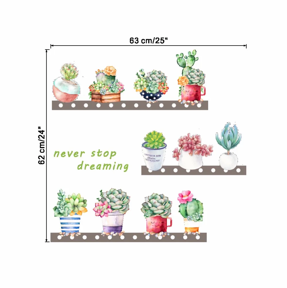 Суккуленты горшок для кактуса растения DIY стикер стены гостиной детской спальни