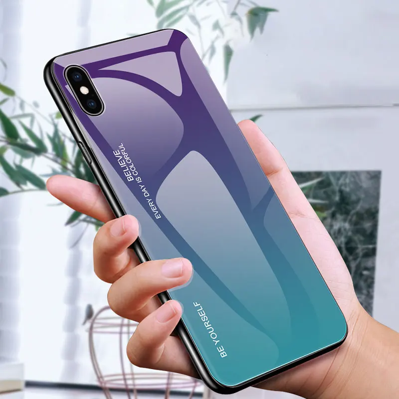 Градиентный чехол из закаленного стекла для iPhone 6S 7 8 Plus iphone X XS XR чехлы телефонов