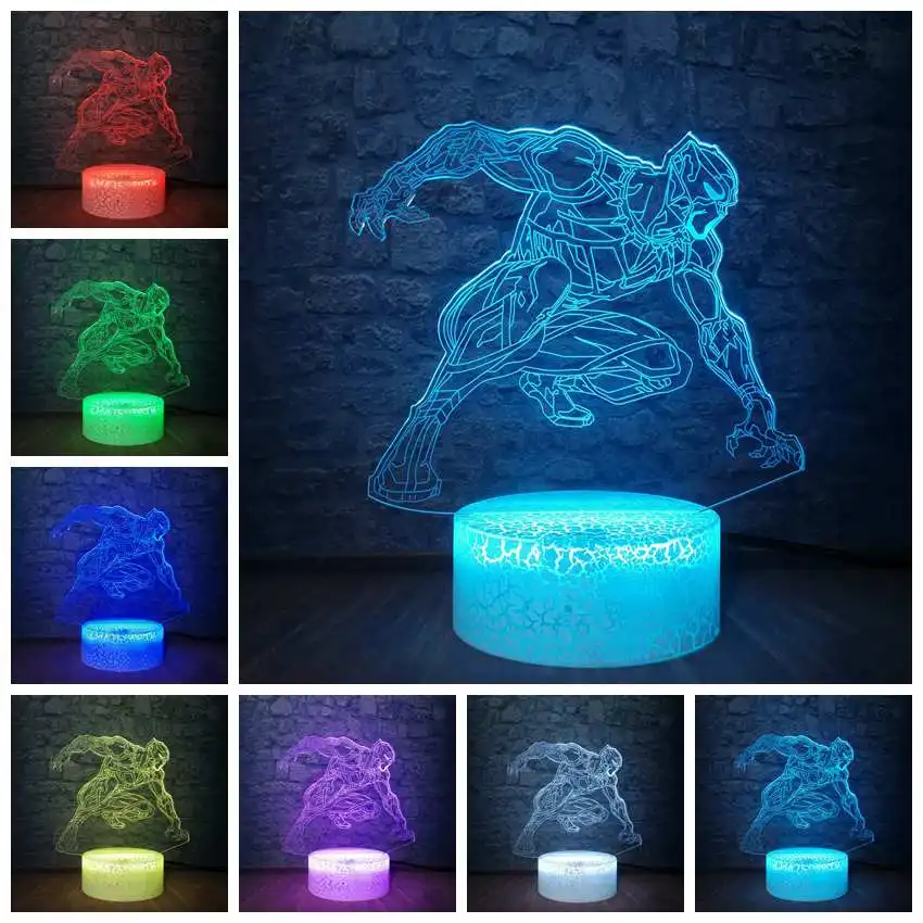 Фигурка Marvel Legend Черная пантера 3D светодиодный светильник 7 цветов Изменение спальни USB настольная ночник Рождественский декоративный подростковый подарок игрушки