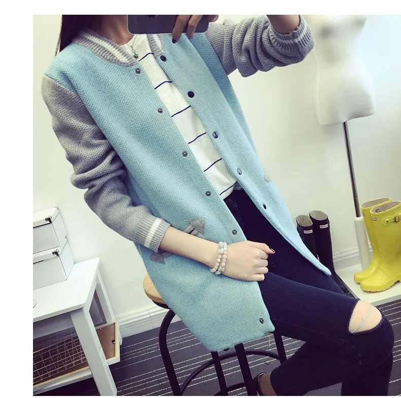 Новый Осень Зима Женщины Кардиган 2016 Карманы Твердые Женский Свитер Пальто С
