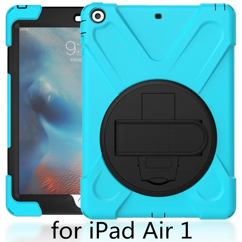 Чехол для Apple iPad Air 1 2013 release A1474 A1475 A1476 shell, ZAIWJ Safe Kids Armor на Мягкий противоударный силиконовый+ жесткий чехол - Цвет: Light blue hai dao 5