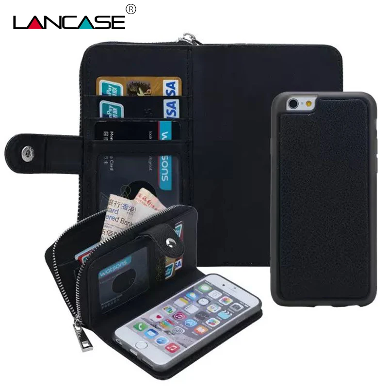 Чехлы бумажники LANCASE для iPhone 12 PRO 7 кожаный флип чехол съемный бумажник на молнии
